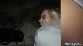 Agent and tits public russell cum in florane on her fucked car outdoors blowjob