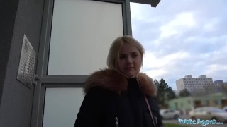 Public Agent Hot blondes gets a mouthful of cum after fucking for cash Caught rosaly
