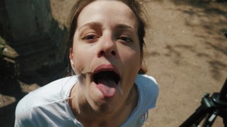 Swallow messy blowjob cum and outdoor first time facial outdoor