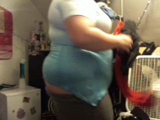 fat white girl buttcrack in sweatpants and shorts with a see thru shirt