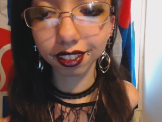 Young Goth Applies Dark Red Lipstick then Plays with her Big Puffy Nipples