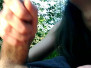 Preview 4 of Lazy Outside Blowjob: Cum in Mouth, Cum Play, Plants on Dick