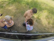 Preview 4 of Two Sexy Hitchhiker Girls Fun Car Ride Paid by Foursome Orgy Ginger View 4K
