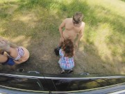 Preview 5 of Two Sexy Hitchhiker Girls Fun Car Ride Paid by Foursome Orgy Ginger View 4K