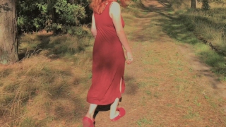 Playful Redhead Pissing in Forest and Showing her Big Boobs Tails socks