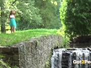 Preview 1 of Sexy babe pees near a waterfall