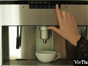 Preview 1 of Lesbians having hard orgasms in the kitchen with their morning espresso