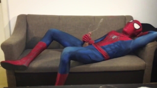 Horny Spiderman Jerks Off And Cums Massive Load