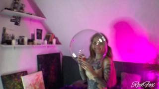 Cute tattooed girl with beautiful tits blows bubbles with her mouth- RedFox1