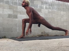 Hot Sexy Stud Does Naked Yoga Stretches in Public Yard
