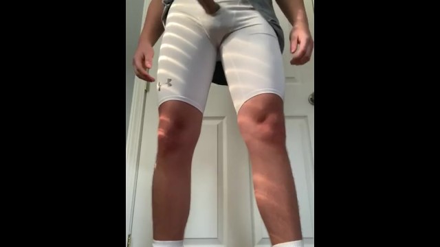 Football jock plays with dick through compression shorts hole - BoulX.com