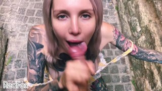 Public and sloppy POV BJ on a Paris street from a beautiful blonde RedFox