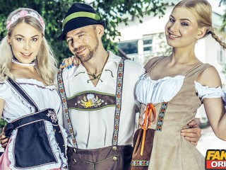Fake Oktoberfest with two hot young blondes