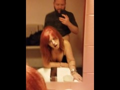 Amateur Public Bathroom Quickie while people wait outside with stranger from the bar