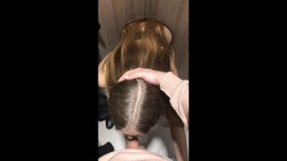 Quick blowjob and handjob in the fitting room