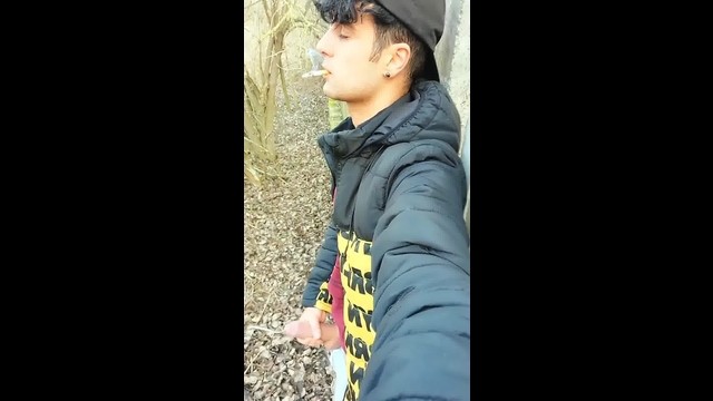 Twinks smoking pot - Smoking and cumming public with sound of dropping cum on dry leaves