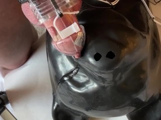 Latex puppy mask. Orgasm. Latex mask. Electro. Estim cbt