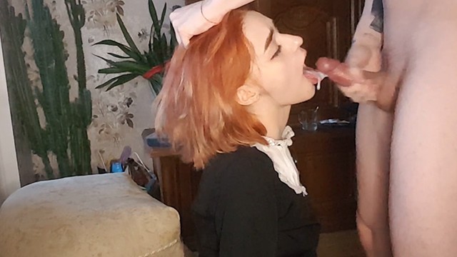 Amateur cum home - Risky fuck while parents at home cum in mouth