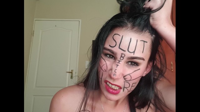 Gagging nasty porn - Self degrading slut gags herself and self face slapping with dirty talk