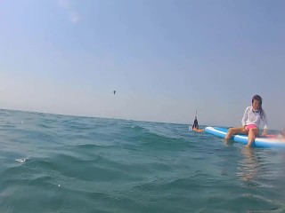 Caught by Wind Surfer (at 1:15 min) while masturbating on waves # Violet Butt Plug ON