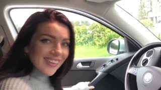 she made a blowjob in the parking lot, swallow sperm and cum in her panties.
