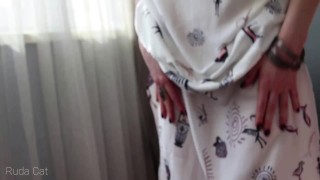 Passionate sex on balcony with petite redhead babe ends with huge cumshot - Ruda Cat