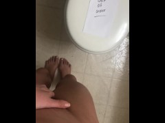 PEE DESPERATION LEADS TO PISSING IN SHOWER AND CUMMING