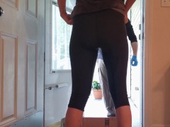 My Wife Wet Her Leggings in front of the Delivery Guy