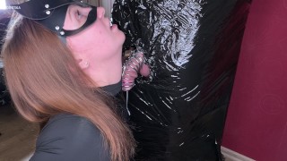 Plastic cling wrapped bondage cum in chastity cage and ruined again | Femdom