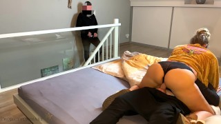 housewife cheating with neighbor - husband watches and gives her a second cum fill
