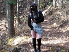 Cute exposed masturbation ejaculation in the backcountry of nature