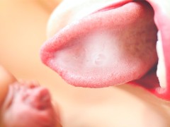 Slow deep sensual blowjob ends with cum on tongue and down throat - ASMR Closeup
