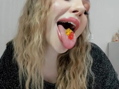 Gummy bears tongue and mouth tease