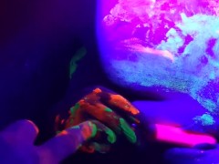 Hot tinder college slut using glowing vibrator under blacklight