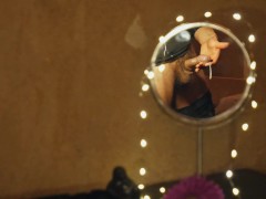 Round Mirror - Very spontaneous idea to film hard cock with cumshot in the round mirror.