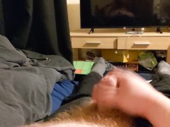 Chubby boy blowing a big load of hot cum all over himself
