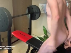 Blonde boy stretches his hole during workout 