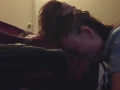A little redhead pawg chokes on my dick and swallows my nut 