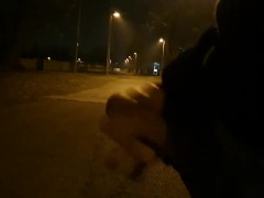 Teen guy jerking off on of the road at night