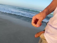 Cumming with the Ocean on an empty beach (outdoor