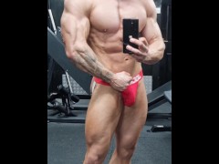 Ripped bodybuilder flexing hard oiled muscles | muscle worship | 