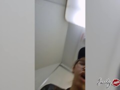 horny german trans girl jerks off & cums in the airplane bathroom during turbulence - Emily Adaire