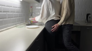 Chubby Wife with Big Tits Getting Kitchen Fuck
