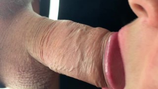 I suck a veiny cock through the center of a ring light - he blows a huge load on my face !
