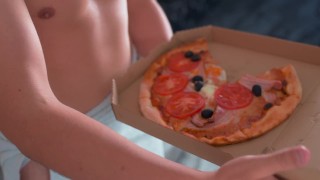 Naughty delivery girl ate the client's pizza and was fucked for it